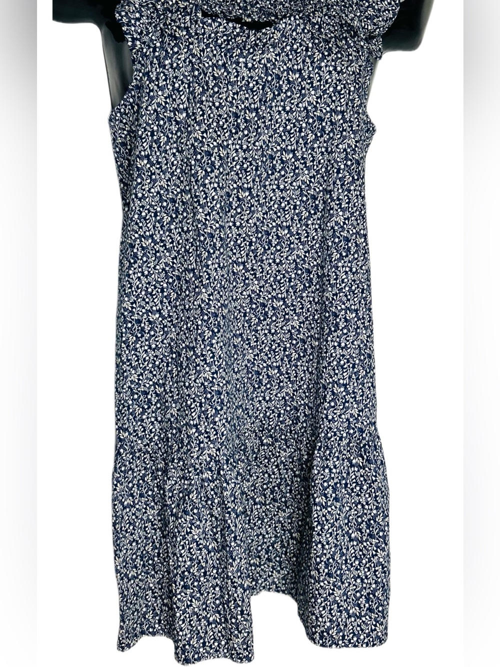 *NWT-Old Navy-Navy & White Floral Ruffle Neck Cut Out Midi Dress - Picture 3 of 12